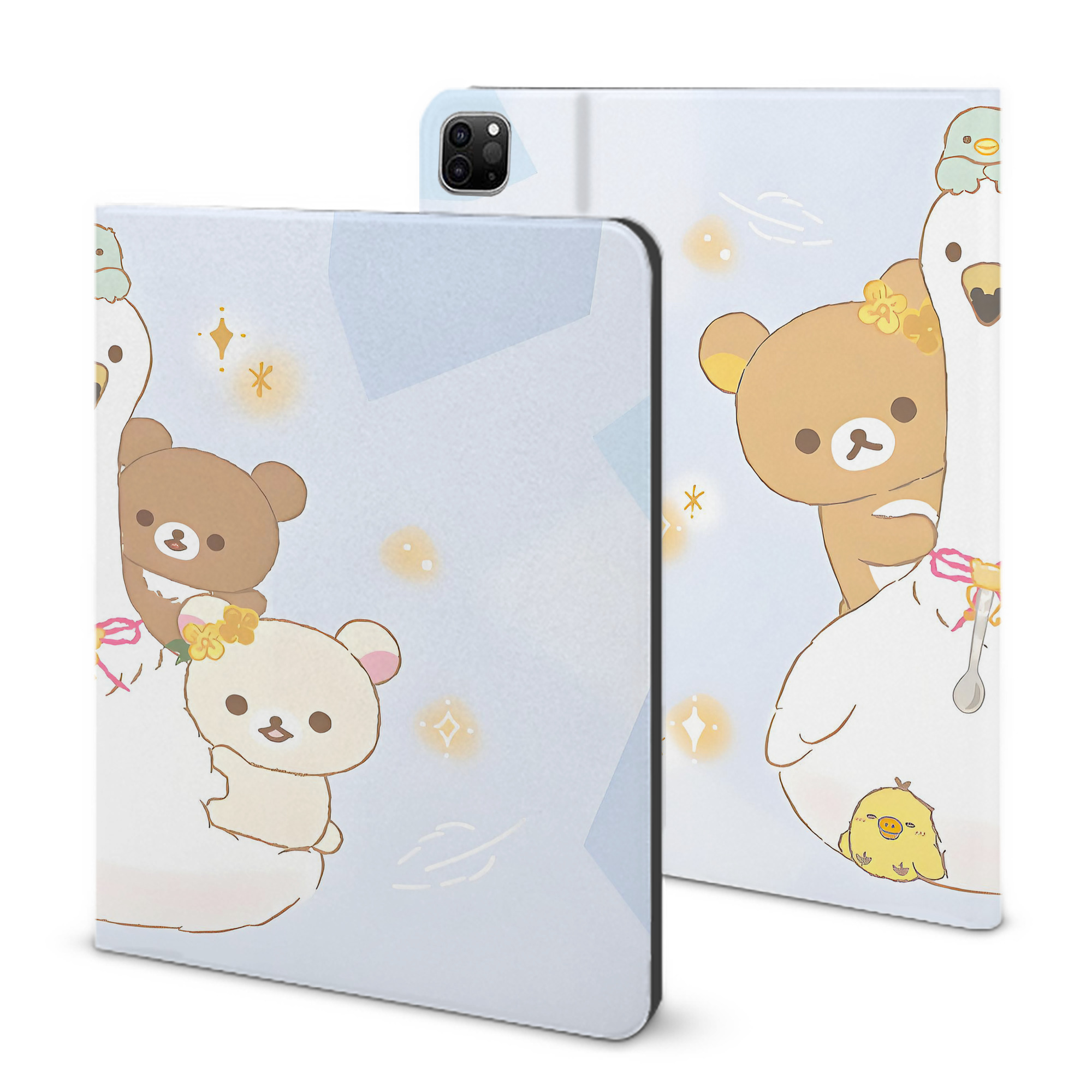 （画像用） リラックマ リラックマ キイロイトリ Rilakkuma Korilakkuma Kiiroitori IPad ケース ブック型 PUレザー TPU 耐衝撃 軽量 薄型 ペン収納なし 全面保護 IPad 各モデル対応